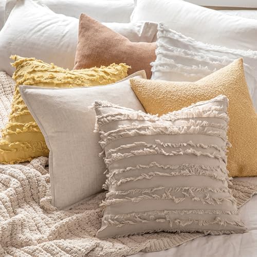 MIULEE Boho Linen Striped Euro Throw Pillow Covers 26x26, Beige - Image 5