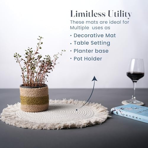 Fine Living 15 Inch Round Placemats Set of 6 with 6-Free Coasters,Ivory - Image 5