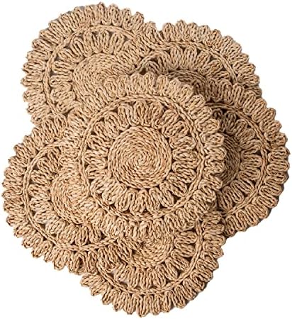 13.8" Set of 6 Round Woven Corn Husk Placemats by Laquedecraft by Laquedecraft