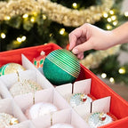 Christmas Ornament Storage Container with Dividers - Box Stores Up to 96 Ornaments, Zippered, Convenient, Adjustable, Large Organizer Bin to Protect Holiday Décor, Fits Most Standard Size, Red - Image 5