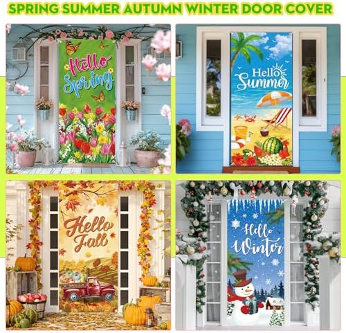 Preboun 12 Pcs Seasonal Door Cover Set, Fall Front Door Decoration 78x35'' - Image 3