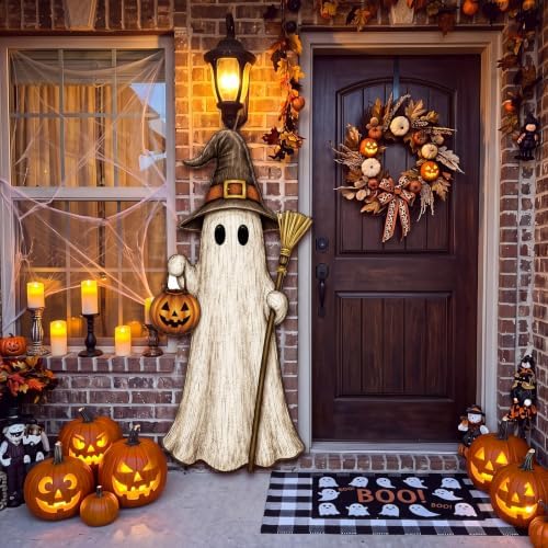 Threehoney Halloween Front Porch Decor 33" Wooden Ghost Porch Sign by Threehoney