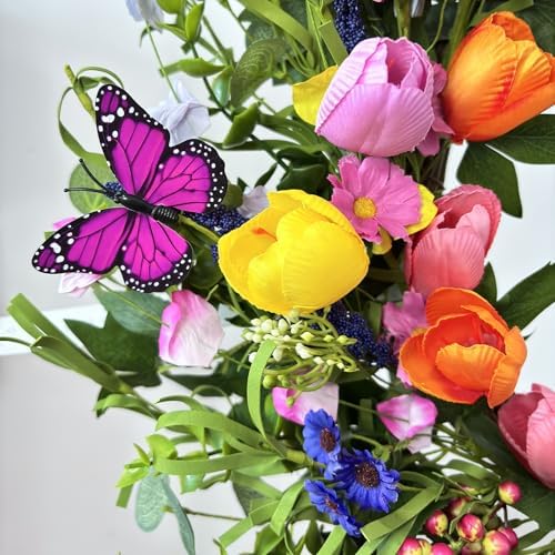 24 Inch Spring & Summer Artificial LED Tulip Wreath with LED Lights, Multicolor, for Easter, Holidays & Celebrations - Image 6