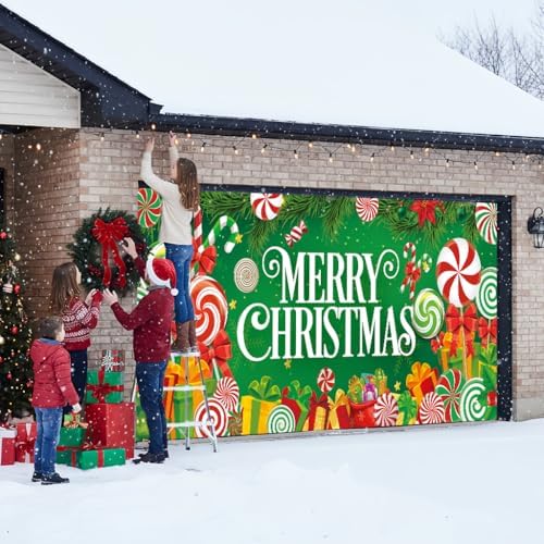 Garage Door Christmas Cover 7x16FT: Garage Merry Christmas Decorations with Bar Magnets & Ropes, Holiday Garage Door Banner Decorative Xmas for Indoor Outdoor [Include Installation Instructions] - Image 5