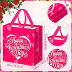 Wesnoy 48 Pcs Valentine's Day Gift Bags Bulk with Handle Non Woven Reusable Pink Red Heart Bags Valentine's Day Candy Bag for Classroom Gift Exchange, Goodies Wrapping Party Favors, 11.4x10.6x4.7 Inch - Image 2