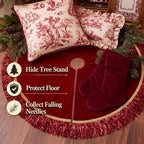 Velvet Christmas Tree Skirt, 48 Inches, 2-Tier Tassels, Red - Image 3