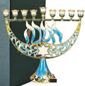 Hand Painted Blue Enamel Menorah Candelabra with a Star of David and by MATASHI