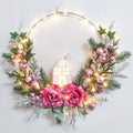 Christmas Wreath Decor -18inch Pink Wreaths for Front Door with Ball Ornament Pine Needles Berries,prelit Pink Door Wreath 40 LED Lights,Wall Fireplace Mantle and Porch Decoration by Vofuly