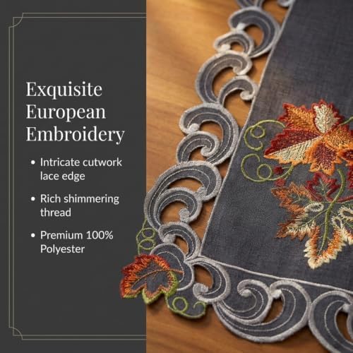 DECOZEN Charcoal Gray Christmas Table Runner – Embroidered Dining & Dresser Decor Scarf for Holiday Tables, Weddings & Parties – 14 x 108 in Elegant European Charcoal Fleur Collection Gift Idea - Image 3