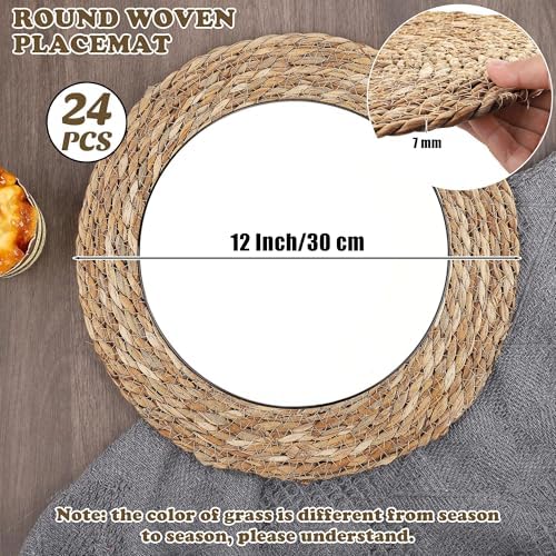Kochorie Set of 24 Round Woven Placemats 12 Inches Bulrush Placemats Natural Hand-Woven Boho Rattan Placemats Wicker Table Mats Farmhouse Weave Place Mats for Home Dining Table - Image 2