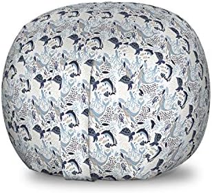 Ambesonne Aqua Jellyfish Storage Toy Bag Chair, Abstract Style Composition of Sea Turtle Dolphin Octopus Coral Seaweed, Stuffed Animal Organizer Washable Bag, Small Size, Multicolor by Ambesonne
