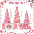 3 Pcs Glass Pink Christmas Trees LED Tabletop Decor - Image 3