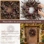 26 Inch Fall Wreaths for Front Door, Artificial Eucalyptus Autumn Wreath - Image 6