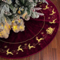 Burgundy Christmas Tree Skirt 30 Inch - Velvet Santa Sleigh Xmas Decor by Scritism