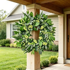 24 Inch All Season Greenery Wreath,Artificial Eucalyptus Wreath for Front Door,Farmhouse Spring Summer Fall Winter Decor, Indoor Outdoor Home Wall Porch Decoration - Image 4