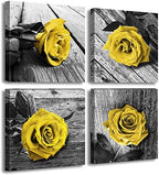 Yellow Rose Canvas Wall Art Decor, 4-Piece Rustic Floral Picture 12x12 Inch by JiazuGo