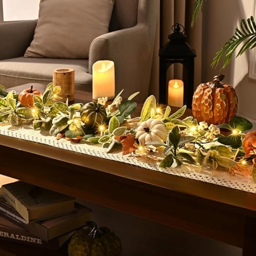 2 Pcs Fall Garland for Mantel, 6 FT Fall Garland with Lights - Image 4