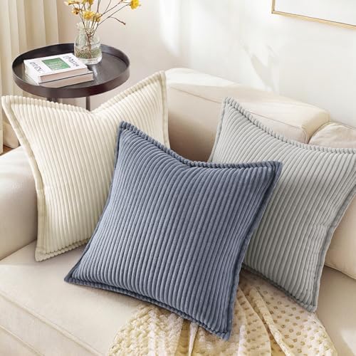 decorUhome Fall Corduroy Blue Grey Throw Pillow Covers 24x24 Set of 2 - Image 5