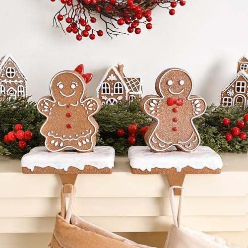 Christmas Stocking Holders for Mantle: Resin Gingerbread Man Stocking Holder Stand Set of 4, Resin Stocking Hangers Decorative Hooks for Xmas Home Decor, Mantle Fireplace Window Accessories - Image 5
