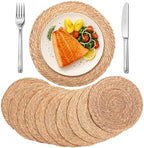 15 Inch Round Woven Placemats Set of 10, Rattan Wicker Placemats Boho Farmhouse Rustic Woven Place Mats for Dining Table Wedding Baby Shower, Fall, Halloween, Thanksgiving, Chrismats by Gandeer