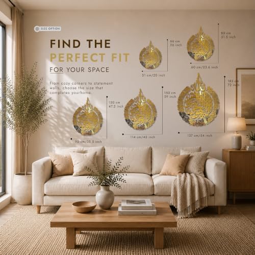 iwa concept Wooden Acrylic Multiple Pieces Ayatul kursi | Islamic Ramadan Wall Decorations | Modern Muslim Housewarming Gift | Arabic Calligraphy | Quran Wall Art (2XLarge 59x45 inches, Gold) - Image 4