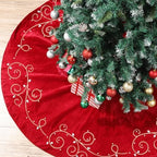 72inch Extra Large Christmas Tree Skirt Red Luxury Velvet Plush Fur Skirts Baroque Tree Skirts with Gold Embroidered Pearls and Crystals Trees Skirt for Christmas Holiday Party Home Decorations - Image 6