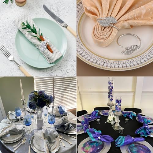 Set of 100 Napkin Rings Metal Silver Elegant Bling Leaves Rhinestone Napkin Rings Bulk Dinner Banquet Serviette Decor, Dining Table Setting for Thanksgiving Christmas Holiday Wedding Party - Image 3