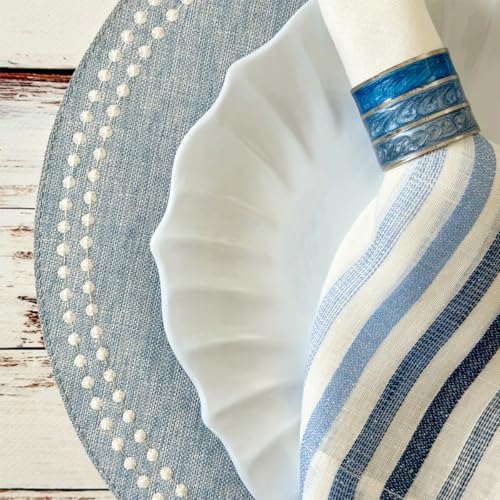 Bodrum Pearls Round Embroidered Placemats Set of 4 – 15" Elegant Table Mats for Dining, Weddings & Special Occasions, Decorative, Wipe-Clean Vinyl Placemats, Bluebell/White - Image 5