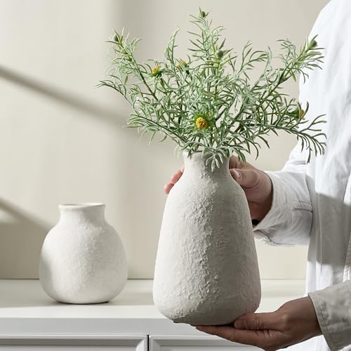 Ceramic Vase Set of 2 for Home Decor, 6.1"+8.23" Handcrafted Off-White Rustic Terracotta Vases, Vintage Farmhouse Decor, Minimalist Decorative Vases for Table Centerpiece Fireplace Nightstand - Image 3