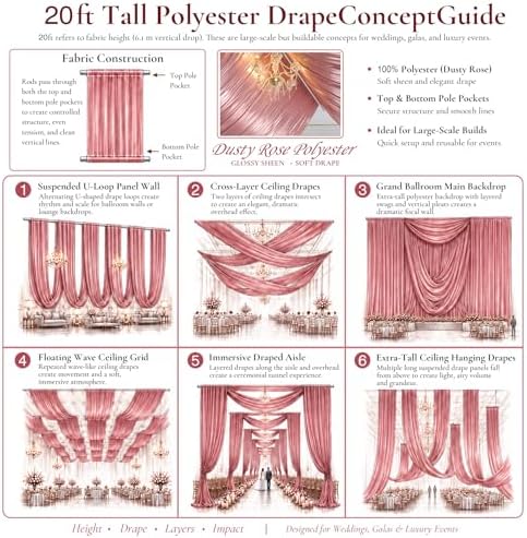 2 Panels 5ft(W) x 20ft(H) Pink Rose Backdrop Curtain for Wedding Parties - Image 3