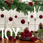 XmasExp 36PCS Velvet Christmas Ornaments Set Mixed Flocked Balls Ornaments Shatterproof Christmas Tree Decorations for Holiday,Party,Home(Burgundy) - Image 6