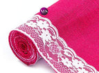 VDS Pack of 10, Burlap Table Runner with White Lace Edge, 100% Natural Jute Rustic Hessian Table Cloth Centerpiece for Wedding Birthday Party Banquet Table Decoration (Size 12X108 Inch)(Magenta) - Image 5