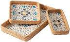 Set of 3 Rattan Serving Trays with Mother of Pearl, Terrekraft by TerrekraftMakeLuxuryTraysAffordable