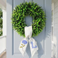 Boxwood Wreath for Front Door Spring Summer Wreaths Farmhouse Door Hanger,Last Name Year Round Porch Decor,20 inch Geen Door Wreath with Personalized Monogram sash Embroidered Hydrangea and Letter- L by Vofuly