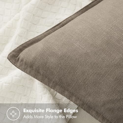MIULEE Decorative Linen Euro Sham Pillow Covers 24x24 Inch Tan Taupe - Image 2