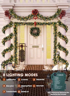 Christmas Garland with Lights, 9Ft Prelit Garland, 8 Light Modes & Timer - Image 4