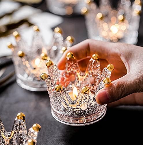 Vixdonos Votive Candle Holders Set of 6 Crown Glass Tealight Candle Holder for Wedding, Party and Home Decor (Gold Tips) by Vixdonos