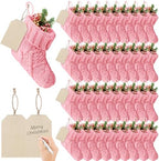 Suhine 36 Set Mini Christmas Knitted Stockings 6'' Neutral Christmas Stocking Rustic Modern Farmhouse Xmas Tree Decor with Wooden DIY Tags Gifts Bulk for Holiday Mantel Party Favor(Pink) by Suhine