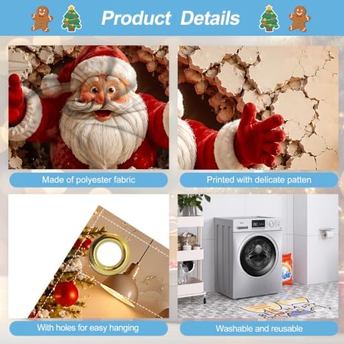 Funny Santa Claus Garage Door Banner Mural - Realistic Christmas Santa Bursting Through Wall Backdrop Large 7x16ft Winter Holiday Outdoor Wall Decor Weatherproof Fabric Cover for Home Xmas Party - Image 3