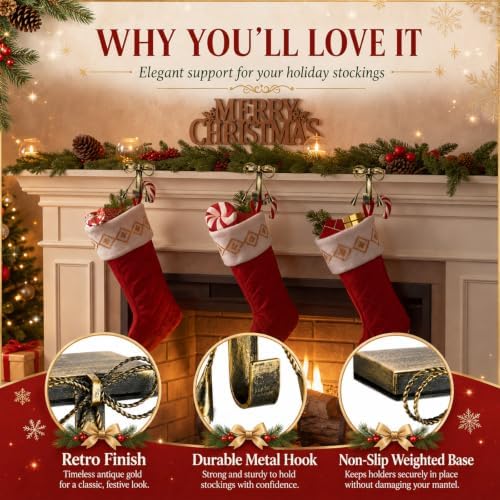 Flutesan 4 Pieces Christmas Bow Stocking Holders for Mantle Rustic Hanger - Image 3