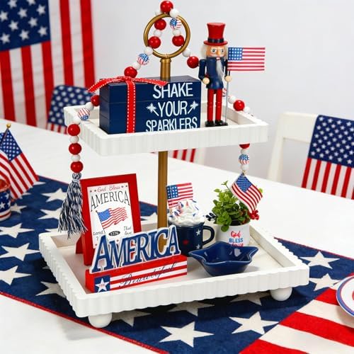 4th of July Decorations for Home 8 PCS Patriotic Tiered Tray Decor Set - Image 5