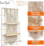 Macrame Wall Hanging Shelf - Boho Shelves Bedroom Decor | Macrame Wall Decor for Kitchen, Plant Hanger Shelves, Woven Rope Floating Shelves & Home Storage Organizer - 2 Tier - Image 3