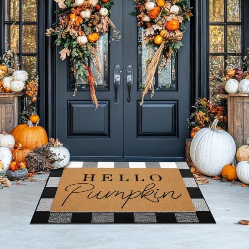 Tinideya 2 Pcs Hello Pumpkin Fall Layered Doormat Set, Farmhouse Front Mat - Image 6