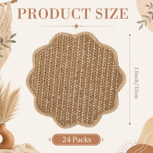 24 Pcs 13" Scalloped Woven Paper Brown Placemat, Wavy Border Design - Image 2