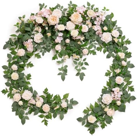 Ling's moment Pink Artificial Flower Garland Wedding Arch 9 FT by LingsMoment