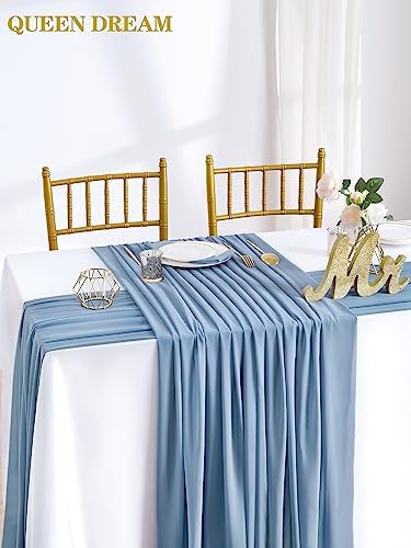10 Pieces Dusty Blue Chiffon Table Runner 27x120 Inches Wedding Table Runner Romantic Sheer Chiffon Fabric for Wedding Bridal Baby Shower Decorations - Image 3