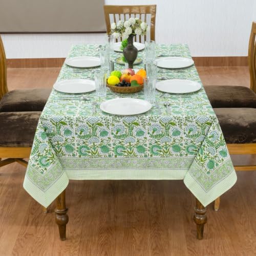 Home Spun & Crafts 48x102 Inches Rectangle Hand Block Print Tablecloth, 100% Cotton, Green Floral Table Cloths Washable, Traditional Indian for Dining Outdoor Thanksgiving Halloween Christmas - Image 3
