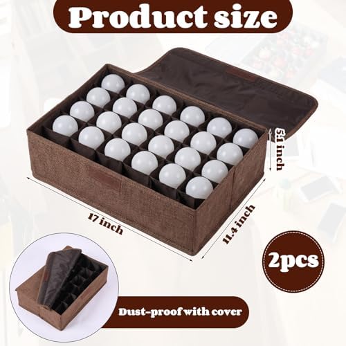 2 Pcs Light Bulb Organizer Storage Box Ornament Storage with 30 Dividers Foldable Bulbs Organizer with Lid Sturdy PP Board Fits Various Standard Dustproof Fabric Case for Home Vbs (Coffee) - Image 2