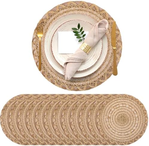 12 Pcs 15 Inch Round Burlap Woven Placemat Boho Jute Charger Bulk by Gandeer