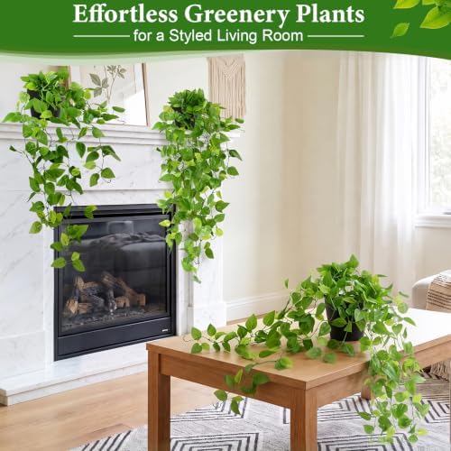 4Pcs Fake Hanging Plants, Potted Artificial Plants Hanging Pothos Greenery - Image 6